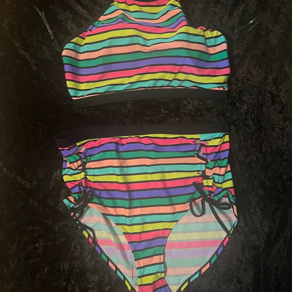 PLUS SIZE Colorful Striped Ladies Swim Set